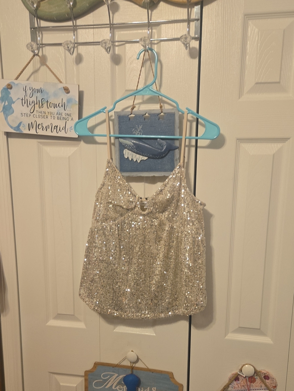love on a hanger Silver Sequin Spaghetti Strap Cami